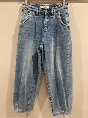 Nasty Gal Light Blue Pleated Wide-Leg Jeans